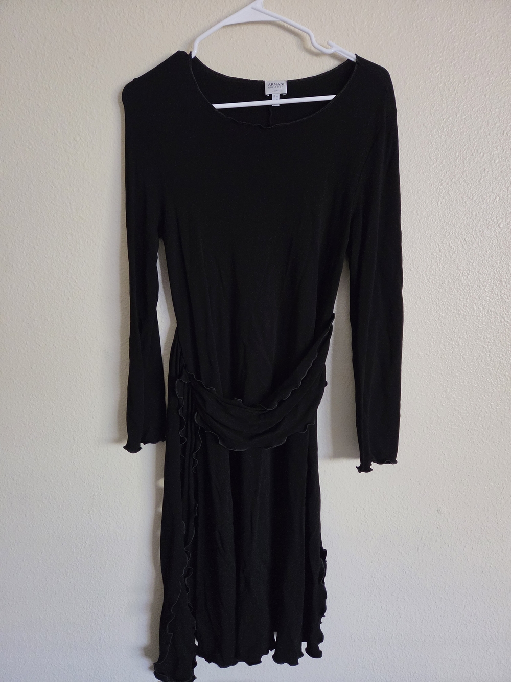 Armani Collezioni Black Long-Sleeve Ruffle Detail Dress